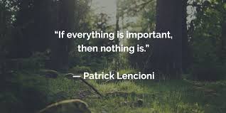 If everything is important, then nothing is.” -Patrick Lencioni ...